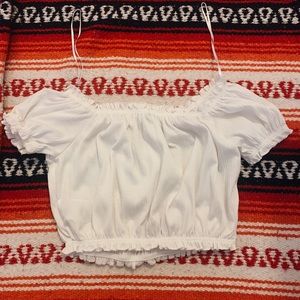 H&M Off the Shoulder White Crop Top Scrunch